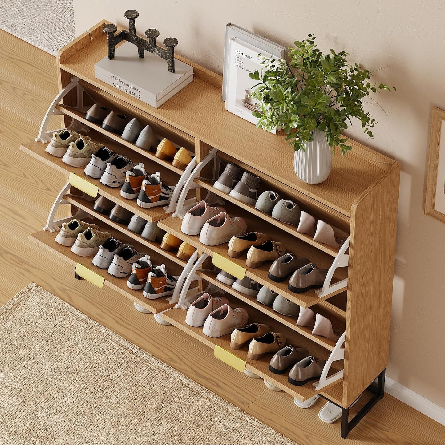 Narrow Shoe Storage Cabinet (Rattan, 4 Flip) - Image 8