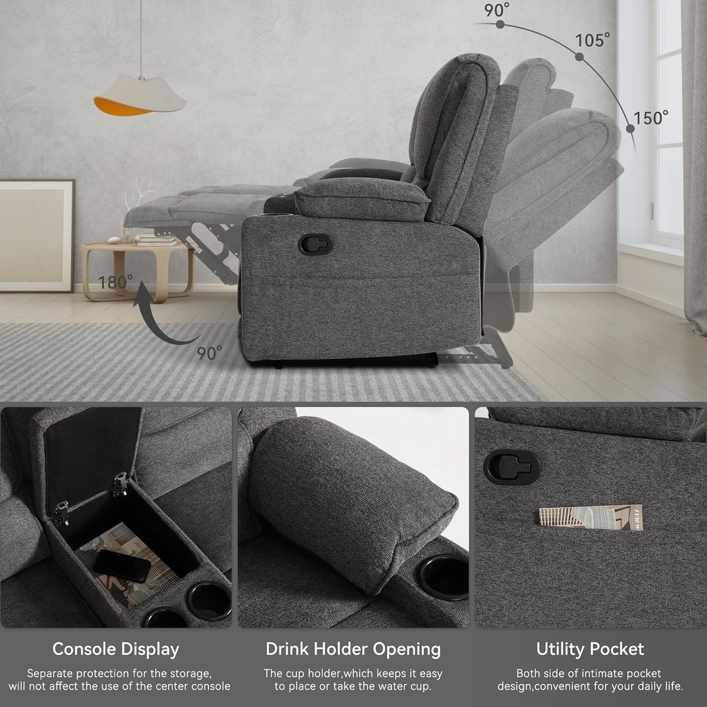 67.9" RV Loveseat Recliner Double Recliner RV Sofa - Image 5
