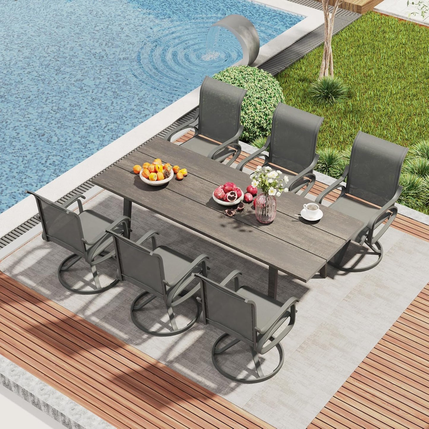 Patio Swivel Chair Set of 2 - GREY - Image 8