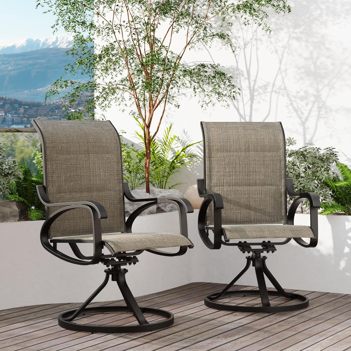 Patio Swivel Chair Set of 2, All-Weather Swivel Rocker Chair with interlayer, High Back Outdoor Dining Chairs - Image 2
