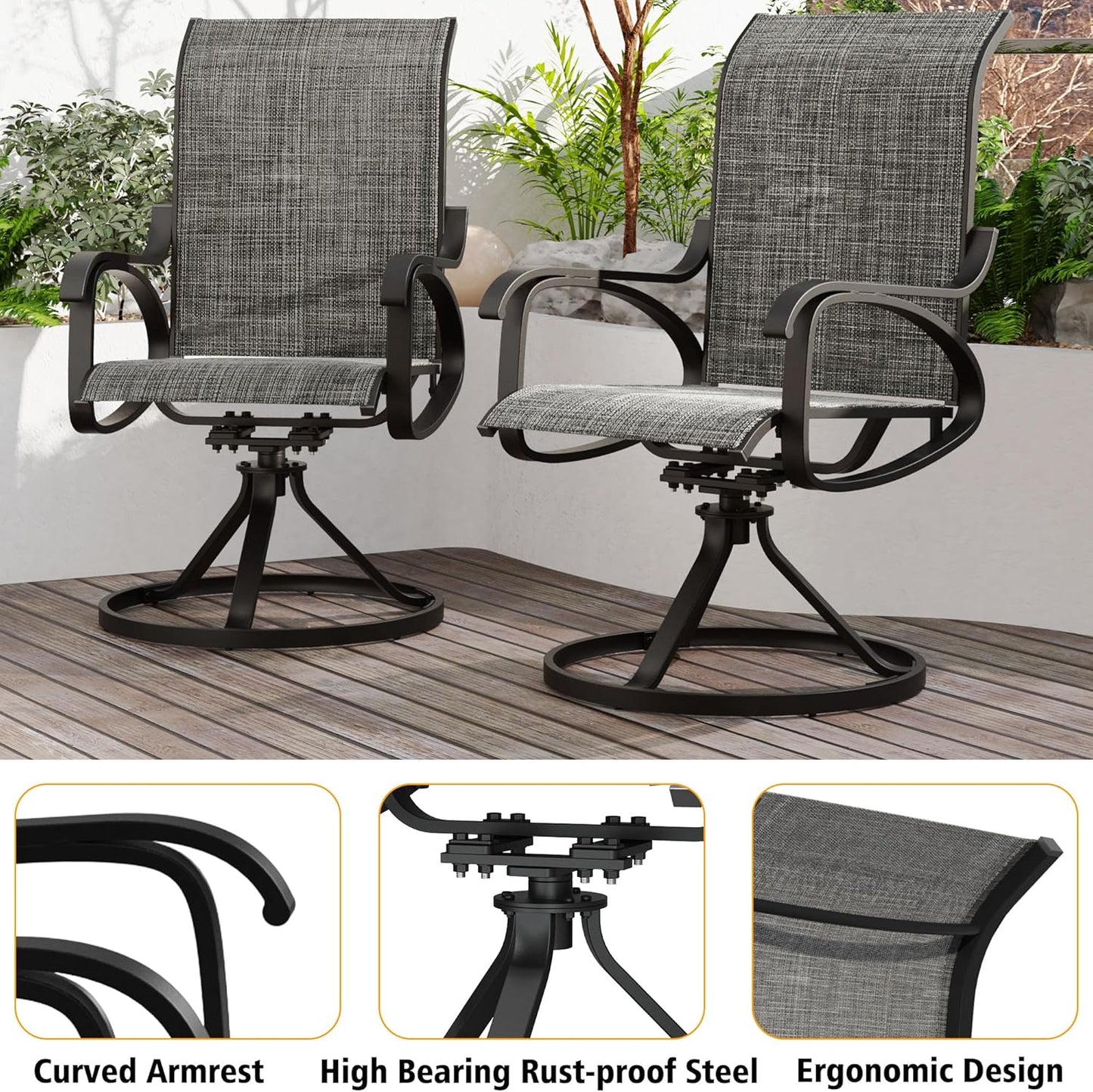 Patio Swivel Chair Set of 2 - Dark Grey - Image 5