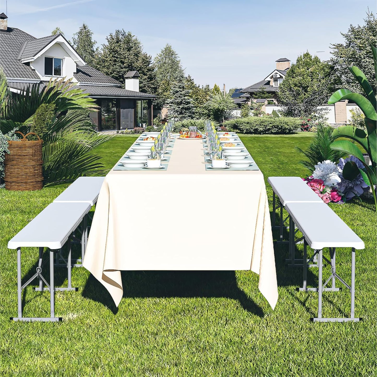 6ft Folding Bench 2 Pack, Plastic Folding Bench for Picnic Camping Dining Party Garden - Image 2