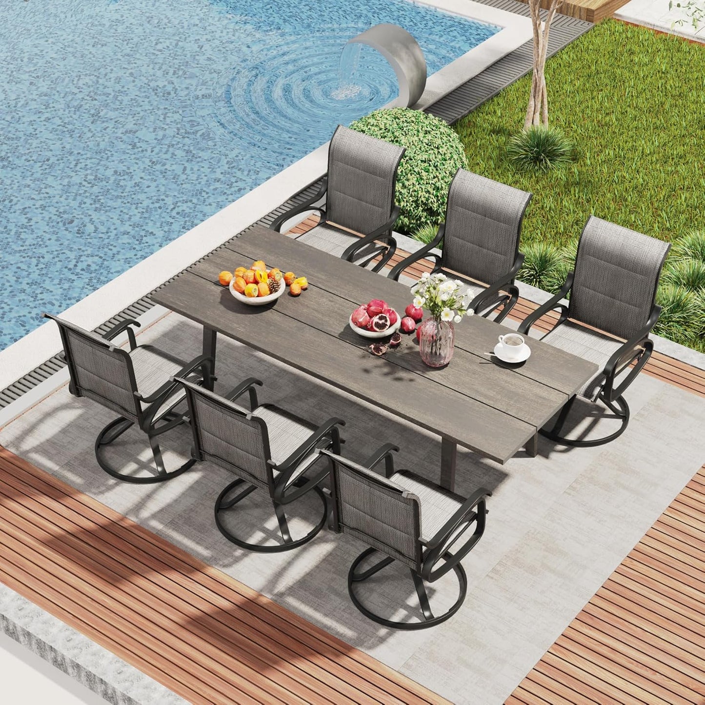 Patio Swivel Chair Set of 2 - Dark Grey - Image 8