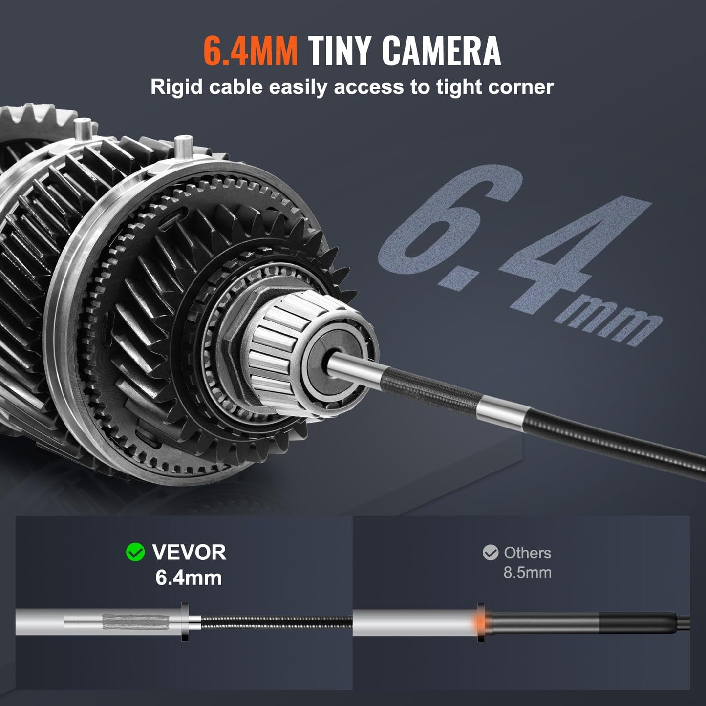 Borescope Endoscope Two-Way 180° Articulating 5" IPS 8X Zoom 6.4mm Lens, 3.3ft Cable - Image 4