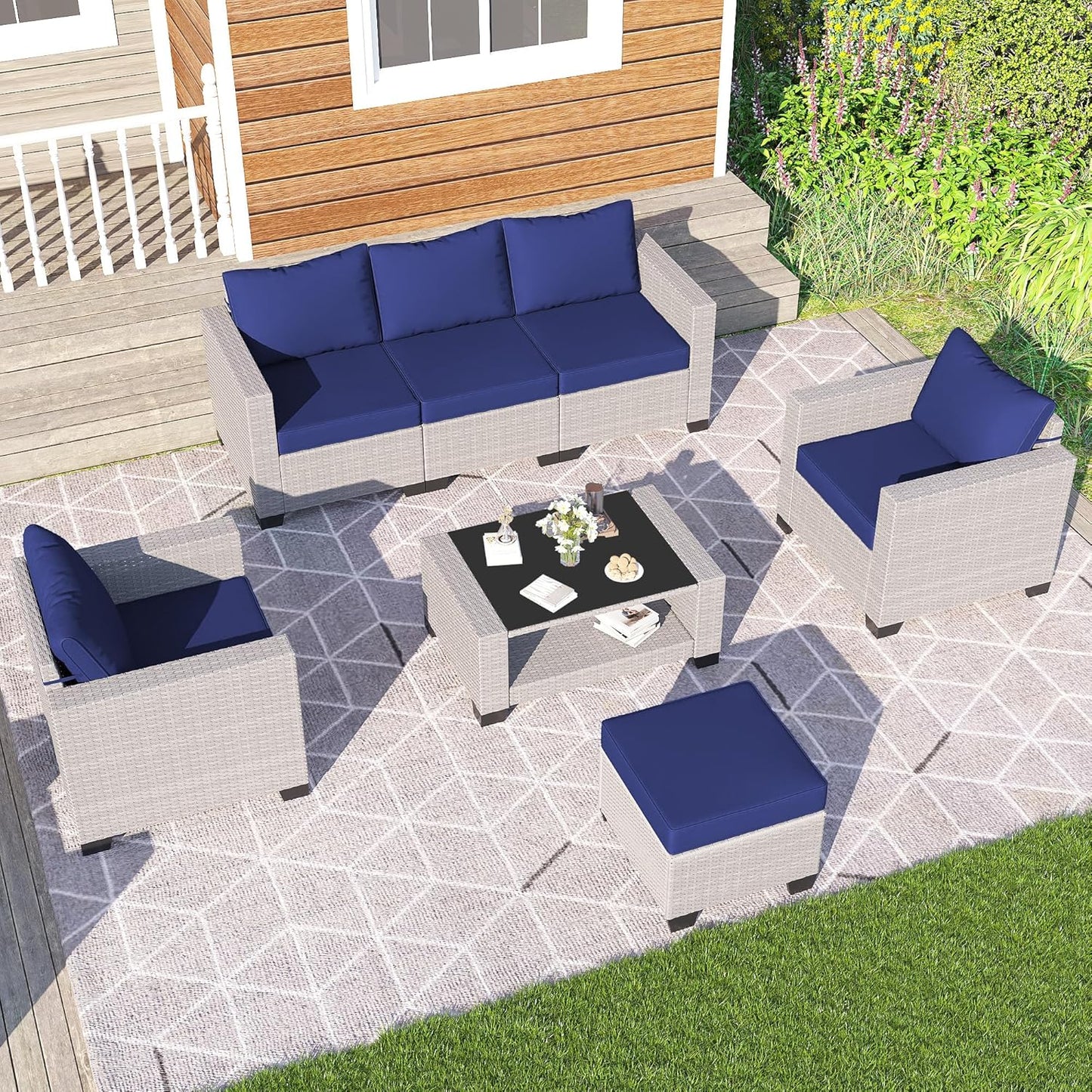 7 Piece Patio Set - A -3 SETS Ready, 2 GLASS BROKEN - Image 3