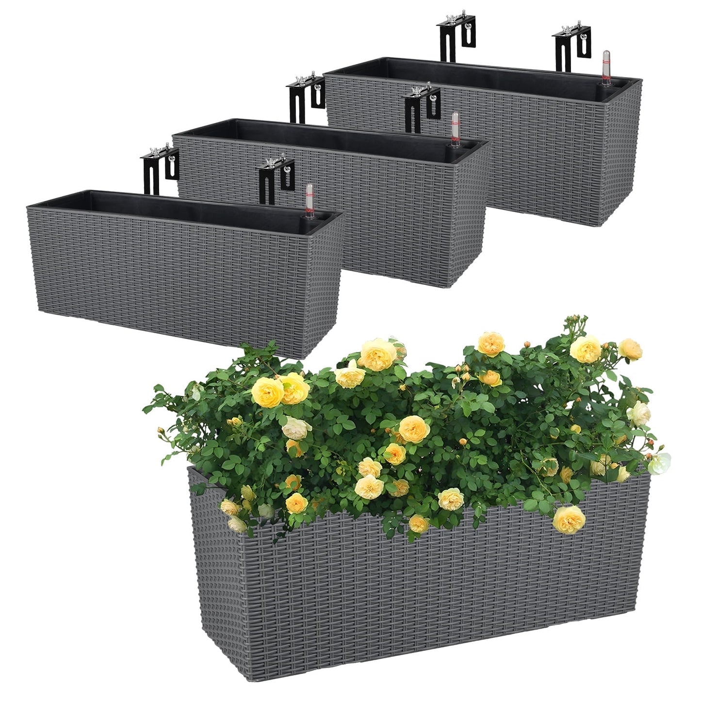 4 Pcs/ 19" Rectangular Flower Window Box Planter - Grey - Image 10