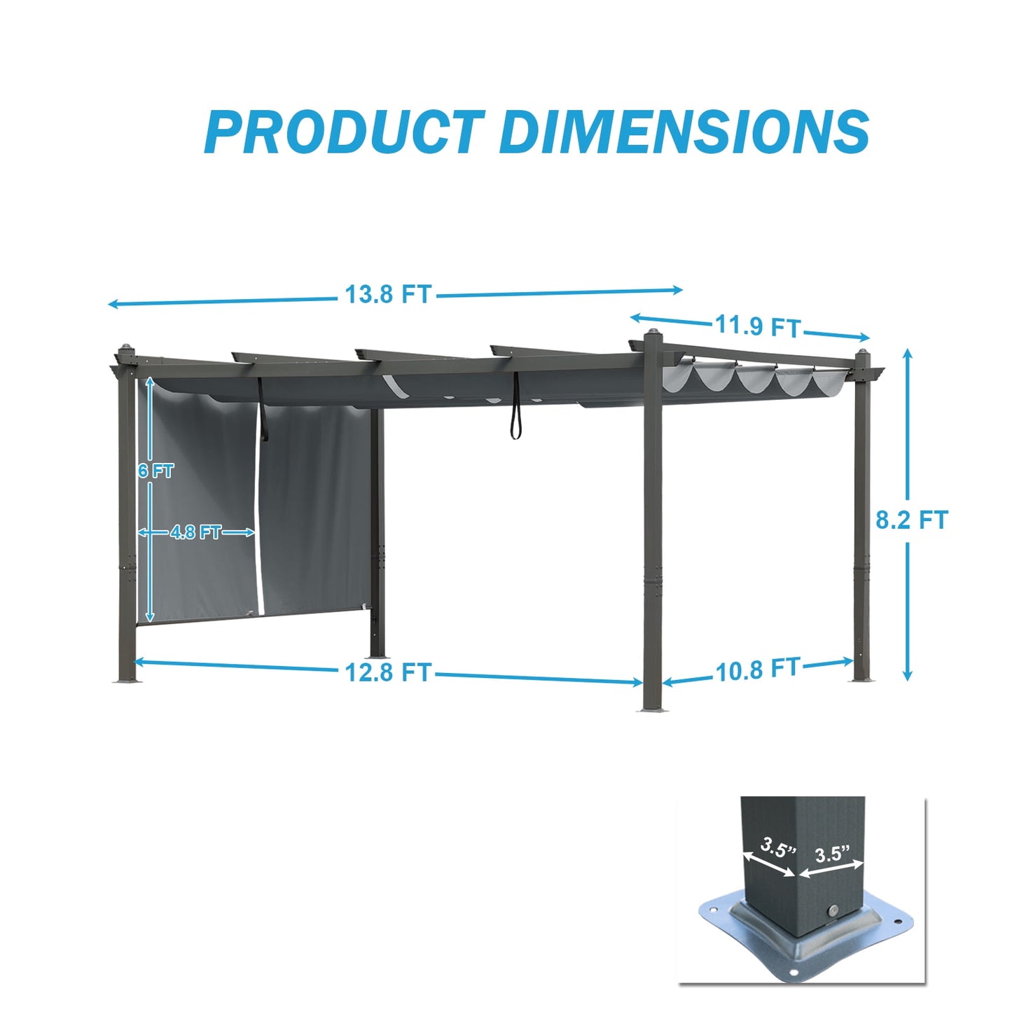 14 x 12 ft. Outdoor Pergola with Retractable Canopy and Sunshade Roller Curtains - Image 10