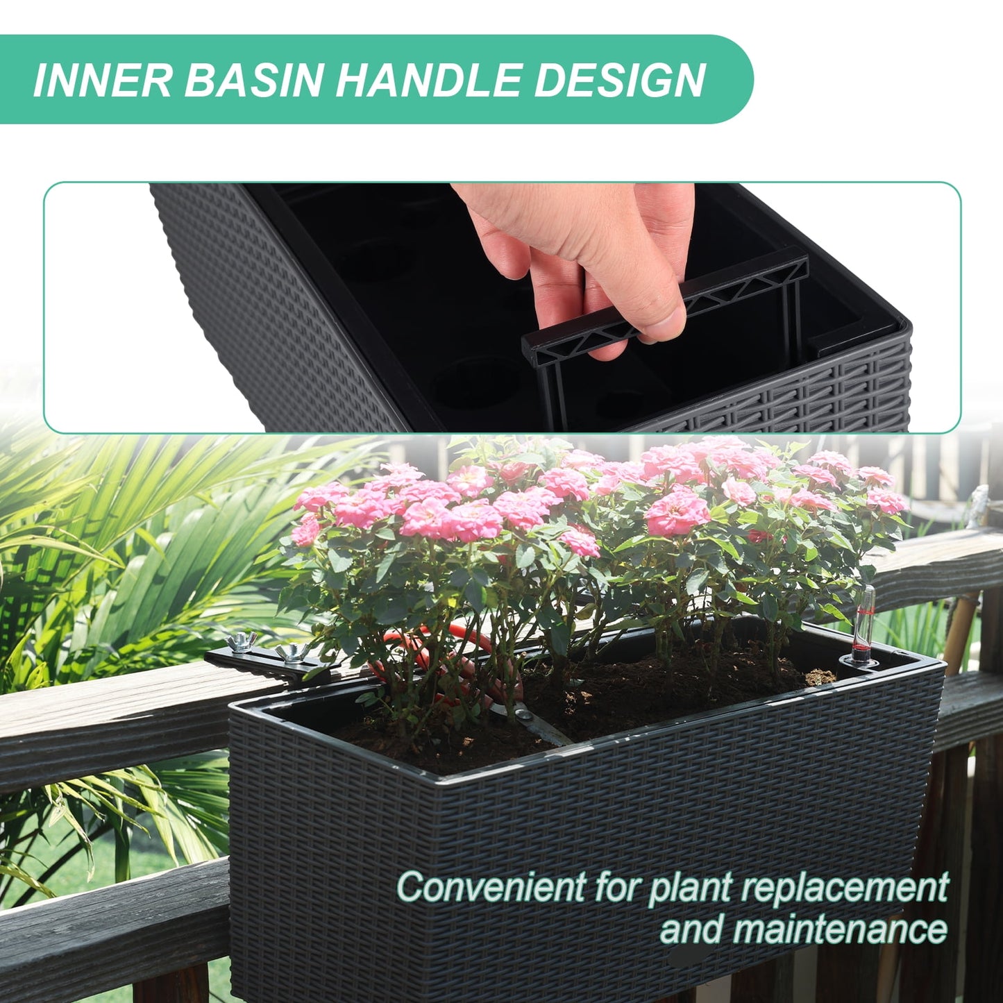 4 Pcs/ 19" Rectangular Flower Window Box Planter - Grey - Image 2