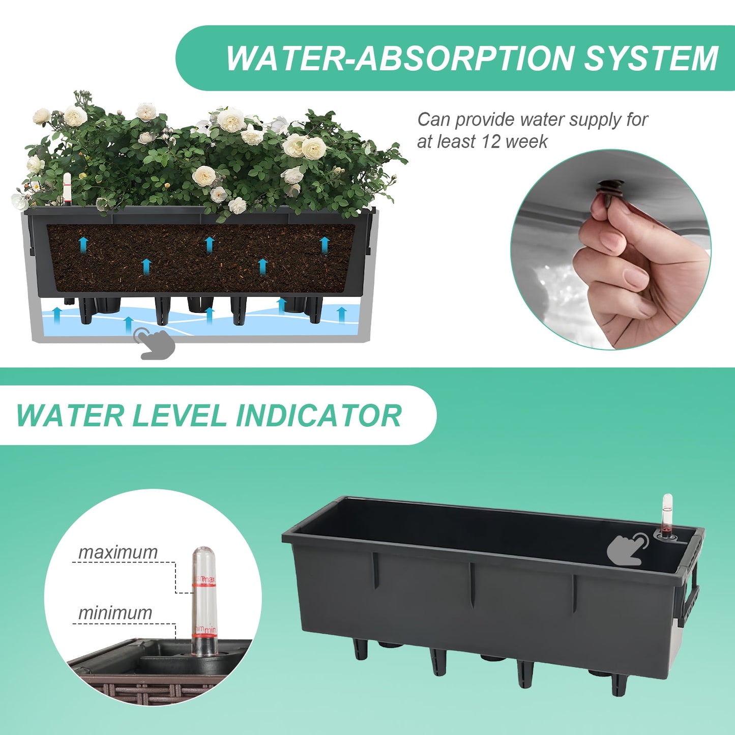 4 Pcs/ 19" Rectangular Flower Window Box Planter - Grey - Image 9