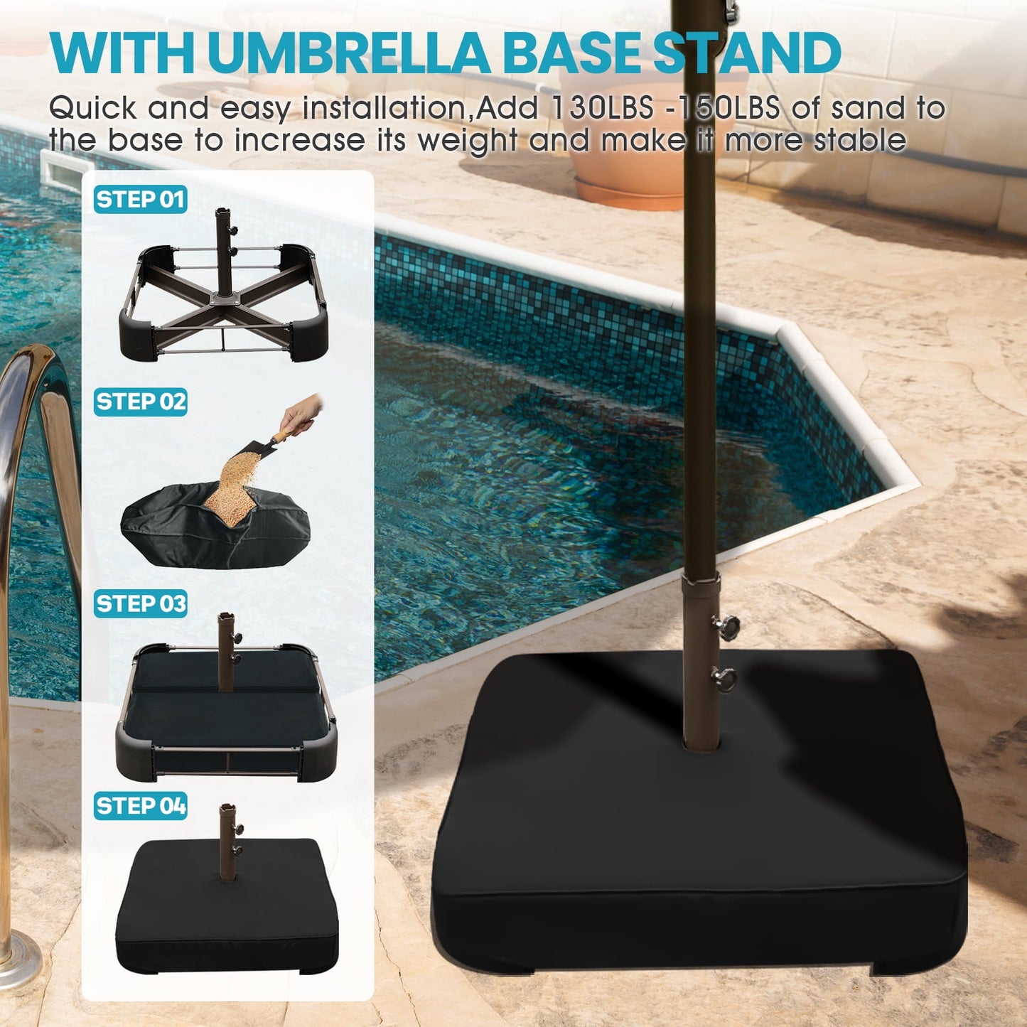 15 ft. Patio Double Sided Umbrella Outdoor with Base Stand Beige - Image 7