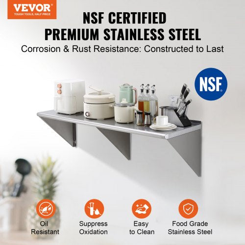 18" x 60" Stainless Steel Shelf, Wall Mounted Floating Shelving with Brackets - Image 7