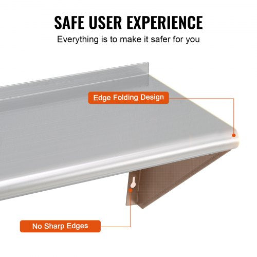 18" x 60" Stainless Steel Shelf, Wall Mounted Floating Shelving with Brackets - Image 3