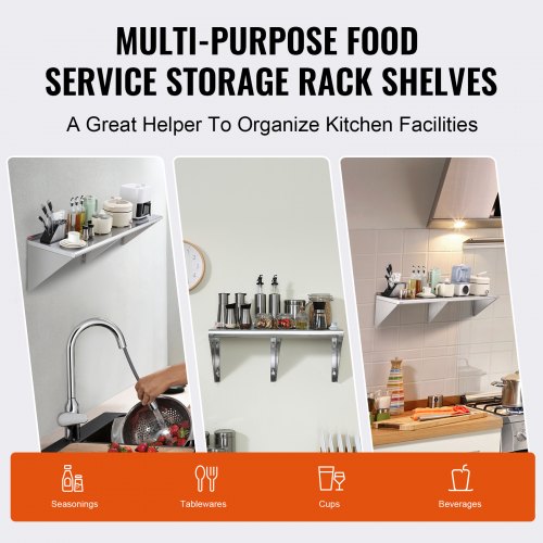 18" x 60" Stainless Steel Shelf, Wall Mounted Floating Shelving with Brackets - Image 5