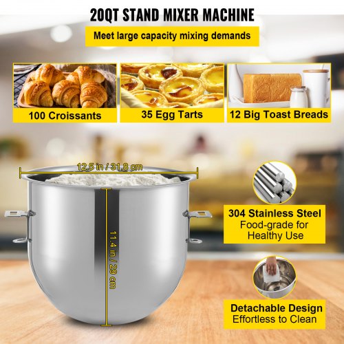 Commercial Stand Mixer, 20Qt Stainless Steel Bowl, 1100W 2 in 1 Multifunctional Electric Food Mixer - Image 3
