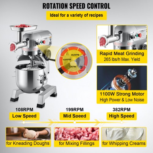 Commercial Stand Mixer, 20Qt Stainless Steel Bowl, 1100W 2 in 1 Multifunctional Electric Food Mixer - Image 10