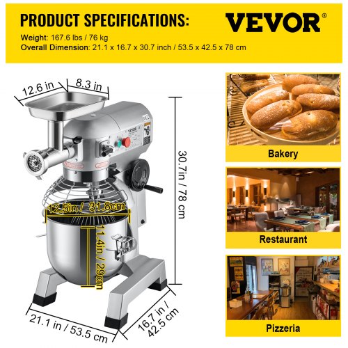 Commercial Stand Mixer, 20Qt Stainless Steel Bowl, 1100W 2 in 1 Multifunctional Electric Food Mixer - Image 8