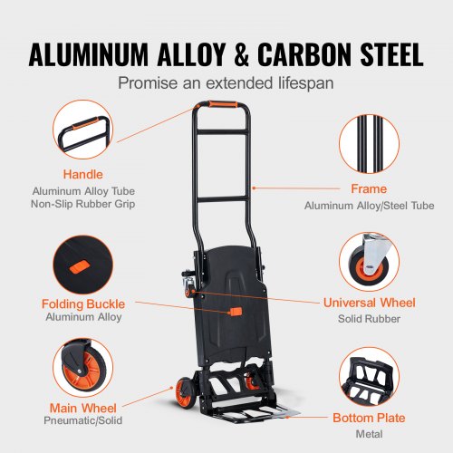 Aluminum Hand Truck, 2 in 1, 300 lbs Load Capacity - Image 4
