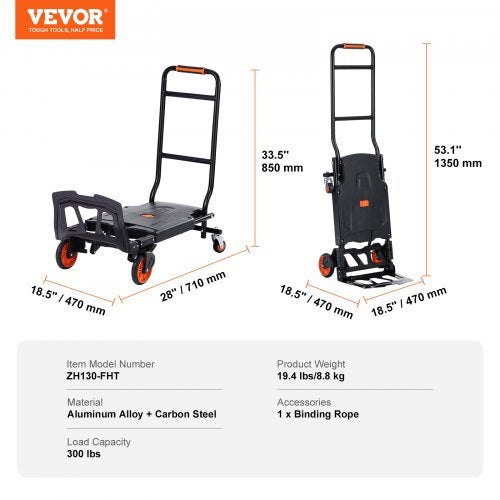 Aluminum Hand Truck, 2 in 1, 300 lbs Load Capacity - Image 6