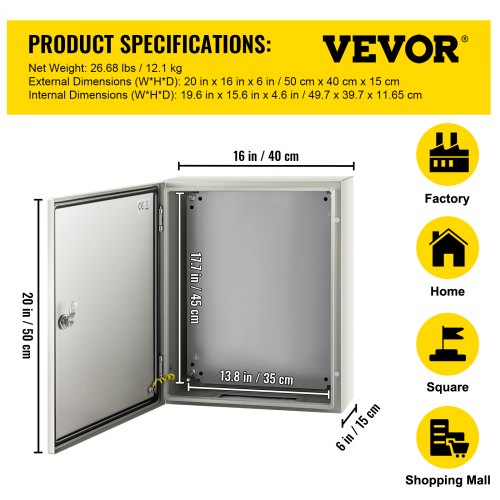 Steel Enclosure, 20 x 16 x 6'' NEMA 4X Steel Electrical Box - Image 3