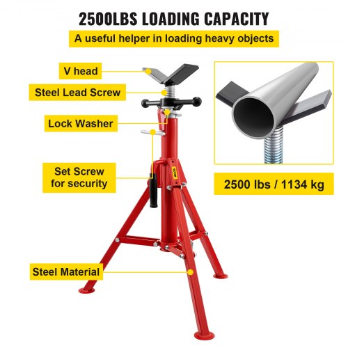 V Head Pipe Stand 1/8"-12" Capacity, Adjustable Height 28"-52" - Image 6