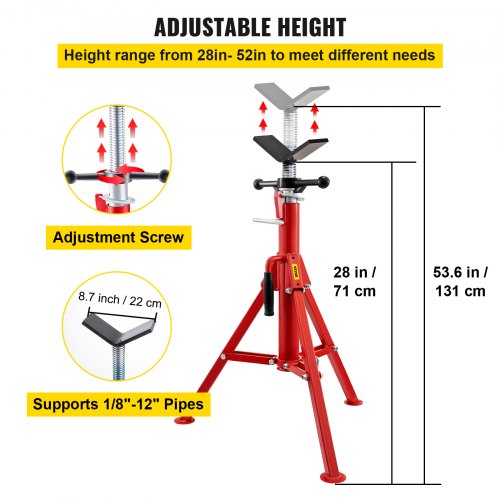 V Head Pipe Stand 1/8"-12" Capacity, Adjustable Height 28"-52" - Image 2