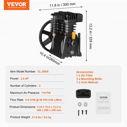 Air Compressor Pump Head 3HP 5.8CFM @ 90PSI Twin Cylinder Piston Pump Head - Image 10