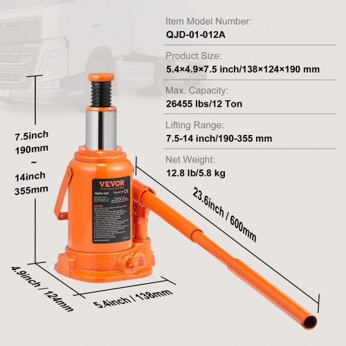 Hydraulic Bottle Jack, 12 Ton - Image 4