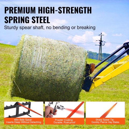 49" Hay Spear, Bale Spears 1600lbs Loading Capacity - Image 3