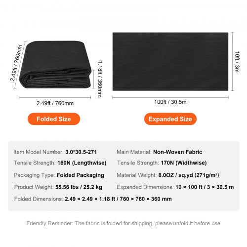 Non-Woven Geotextile Fabric 10x100FT 8OZ Ground Cover Weed Control Fabric - Image 2