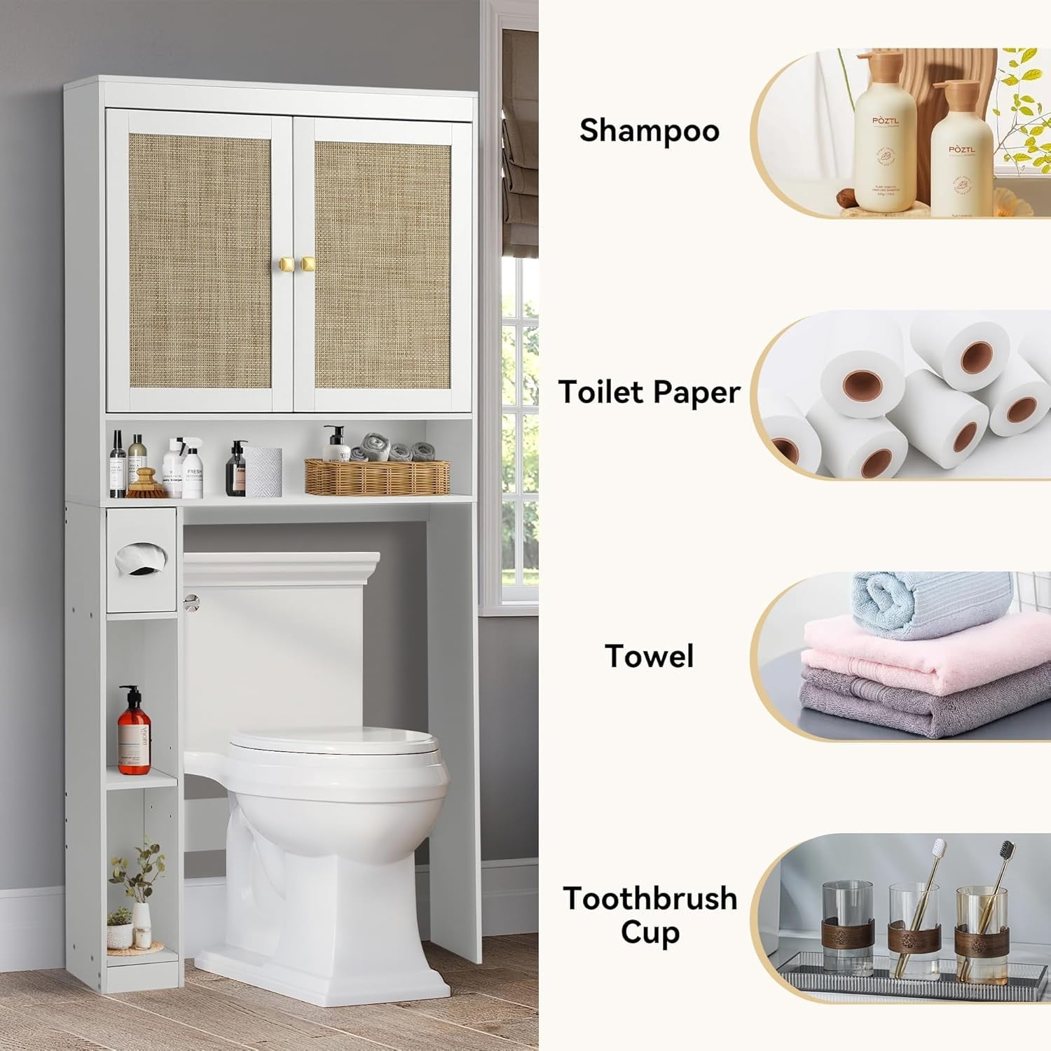 Over The Toilet Storage Cabinet - Vintage White, Double Doors - Image 4
