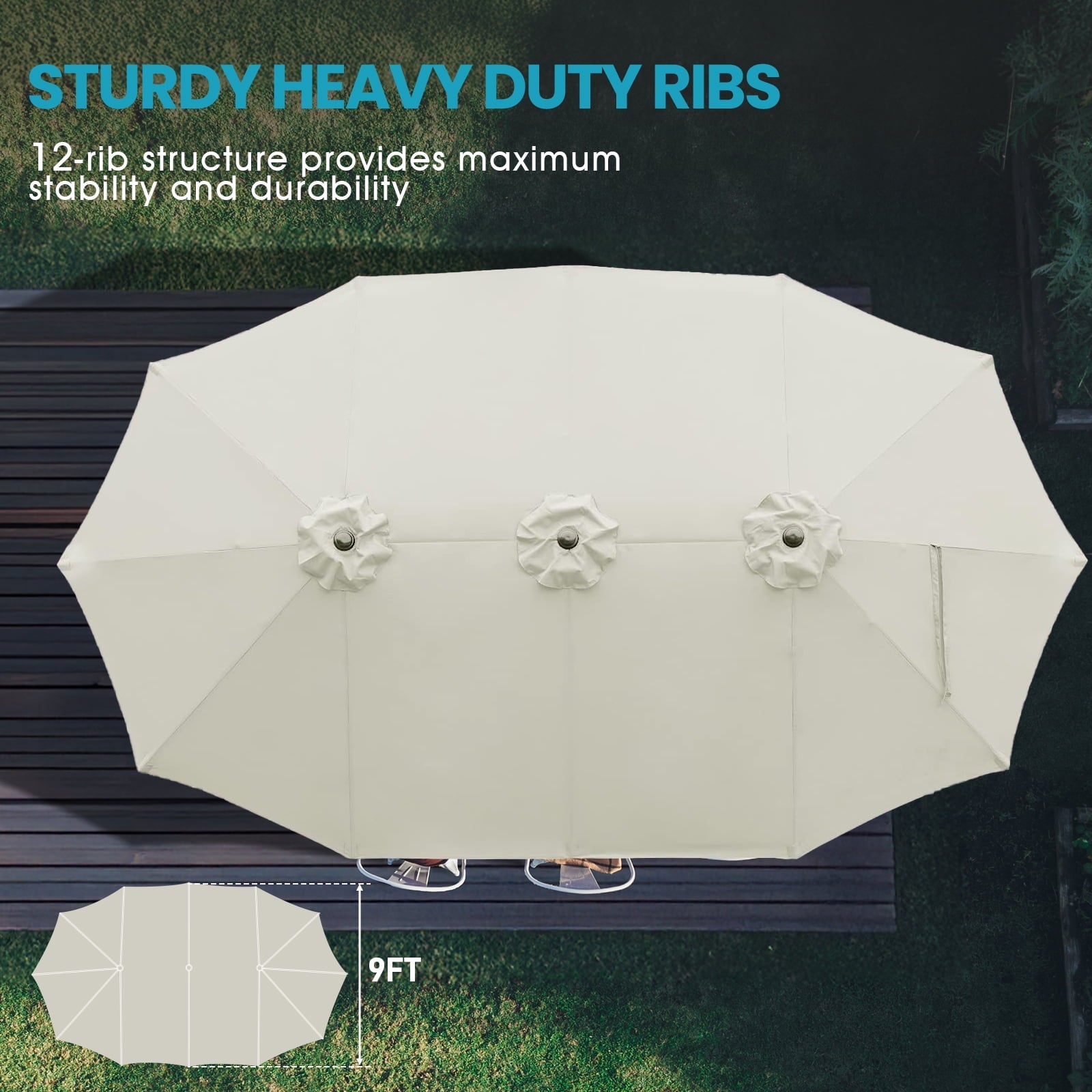 15 ft. Patio Double Sided Umbrella Outdoor with Base Stand Beige - Image 5