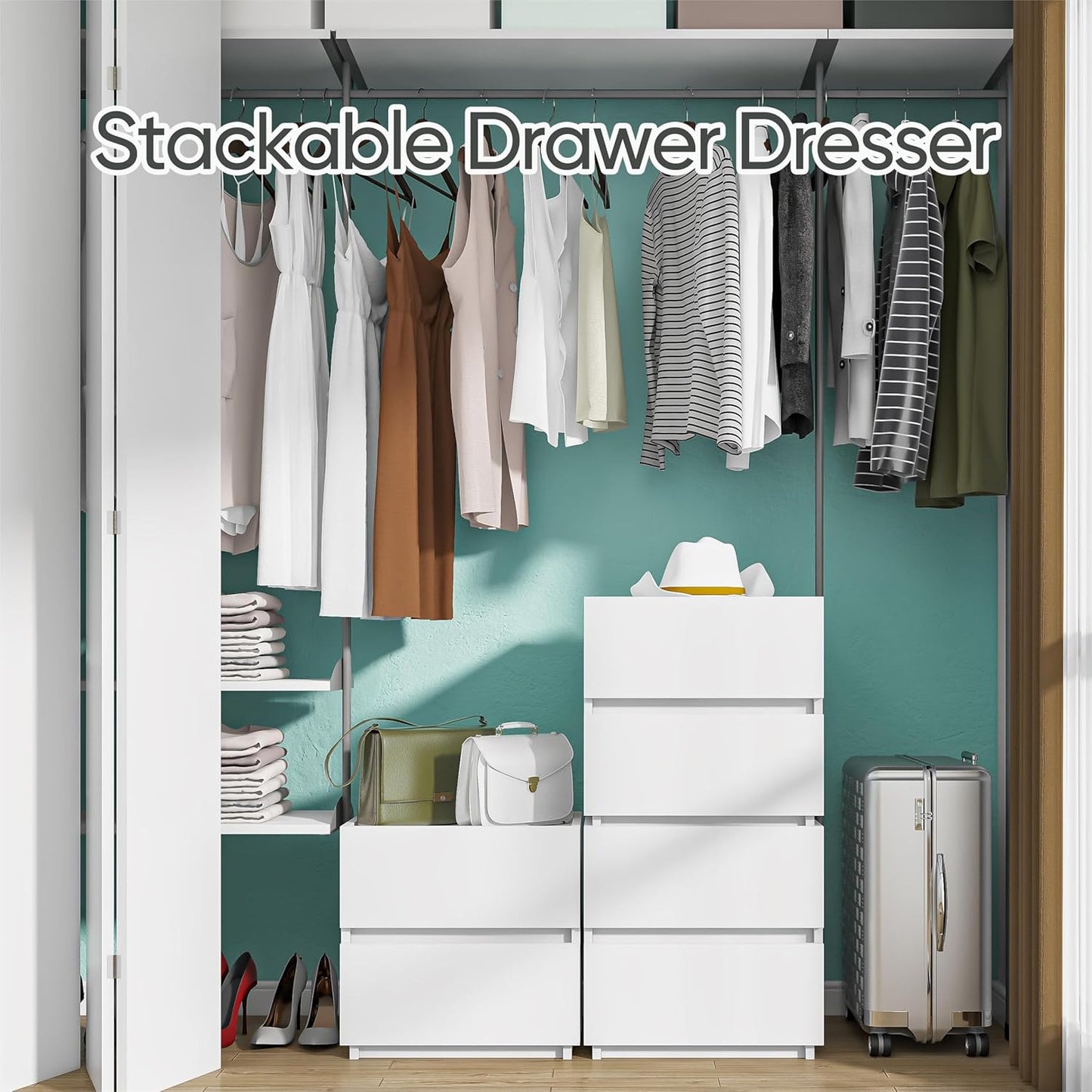 x 2 Drawer Dresser - White  - SET OF 1 - Stakable - Image 2