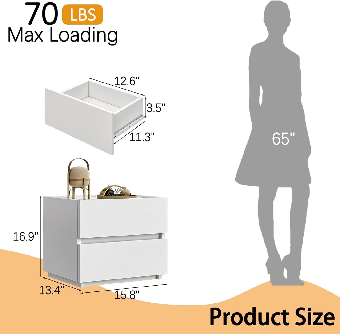 x 2 Drawer Dresser - White  - SET OF 1 - Stakable - Image 3