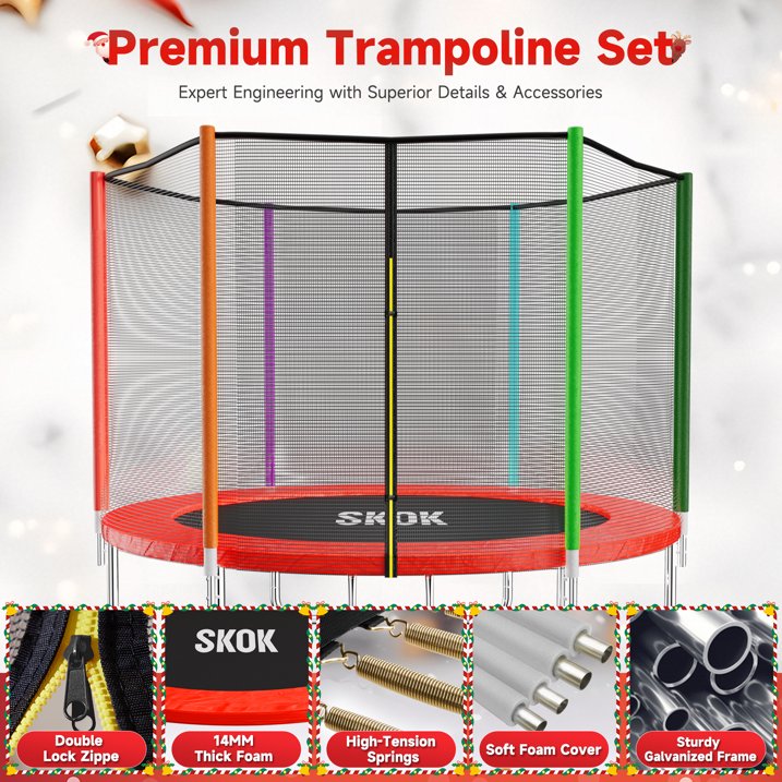 10FT Trampoline with Safety Enclosure Net - Rainbow - Image 1