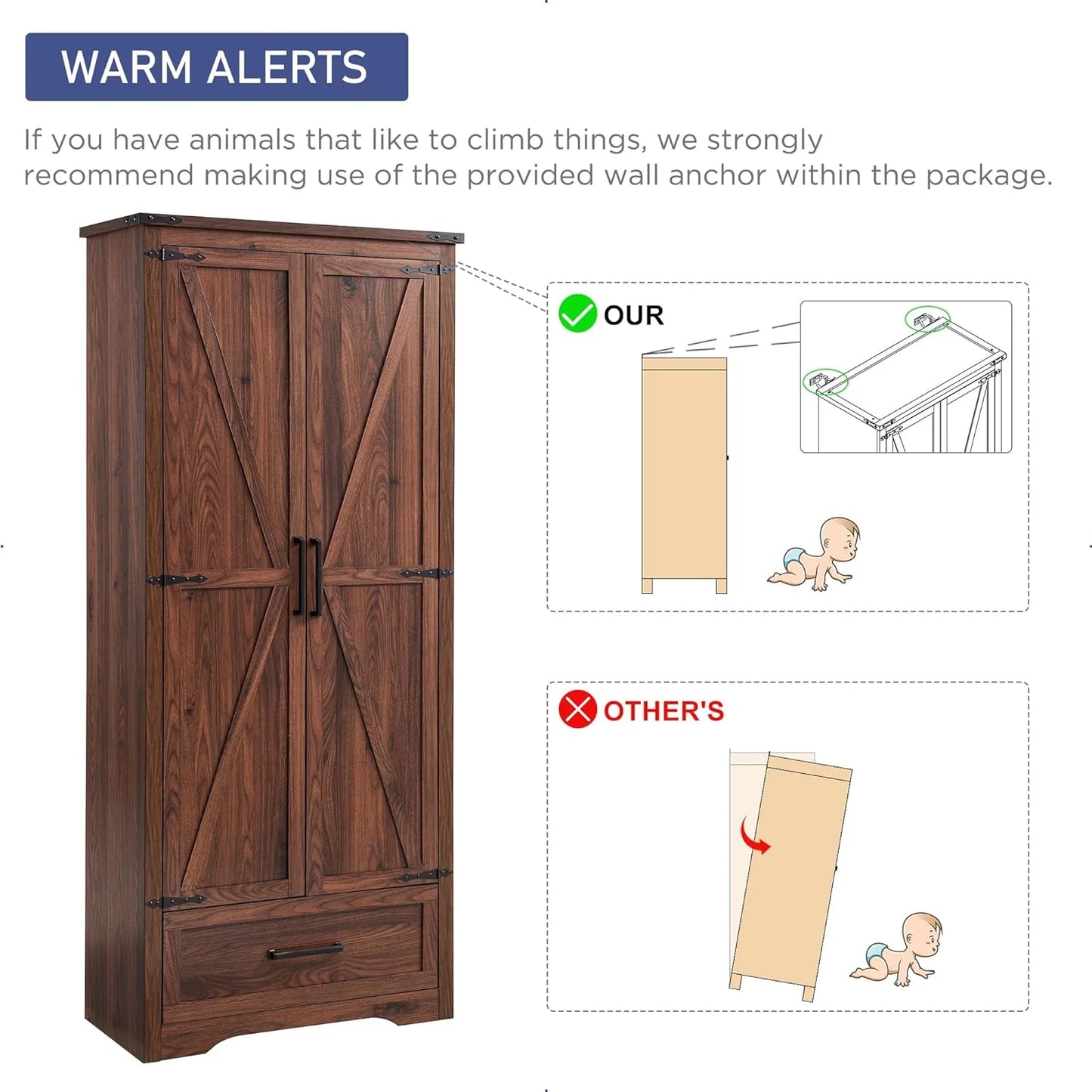 Pantry Cabinet, 72" Tall Farmhouse Storage Cabinet - Image 3