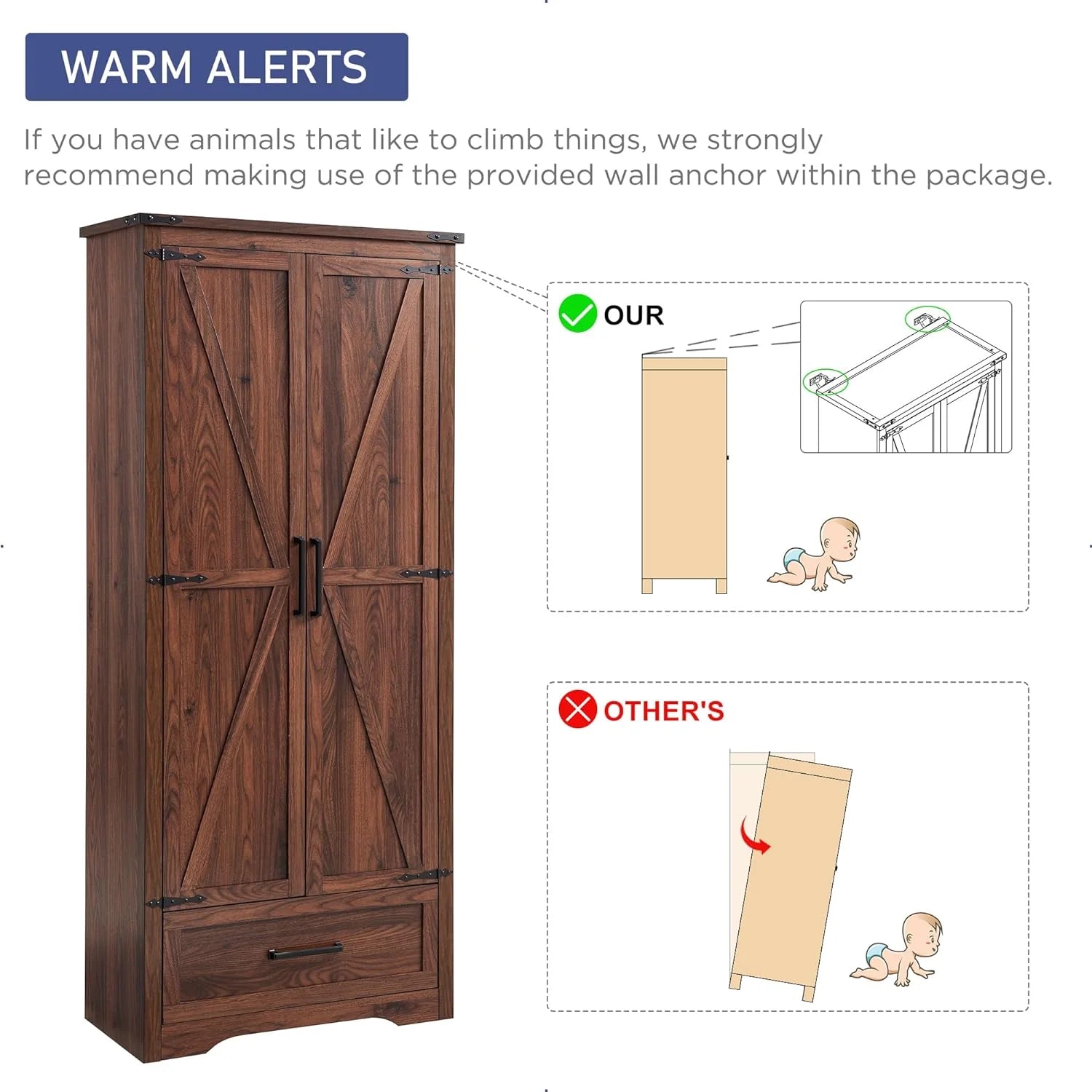 Pantry Cabinet, 72" Tall Farmhouse Storage Cabinet - Image 3