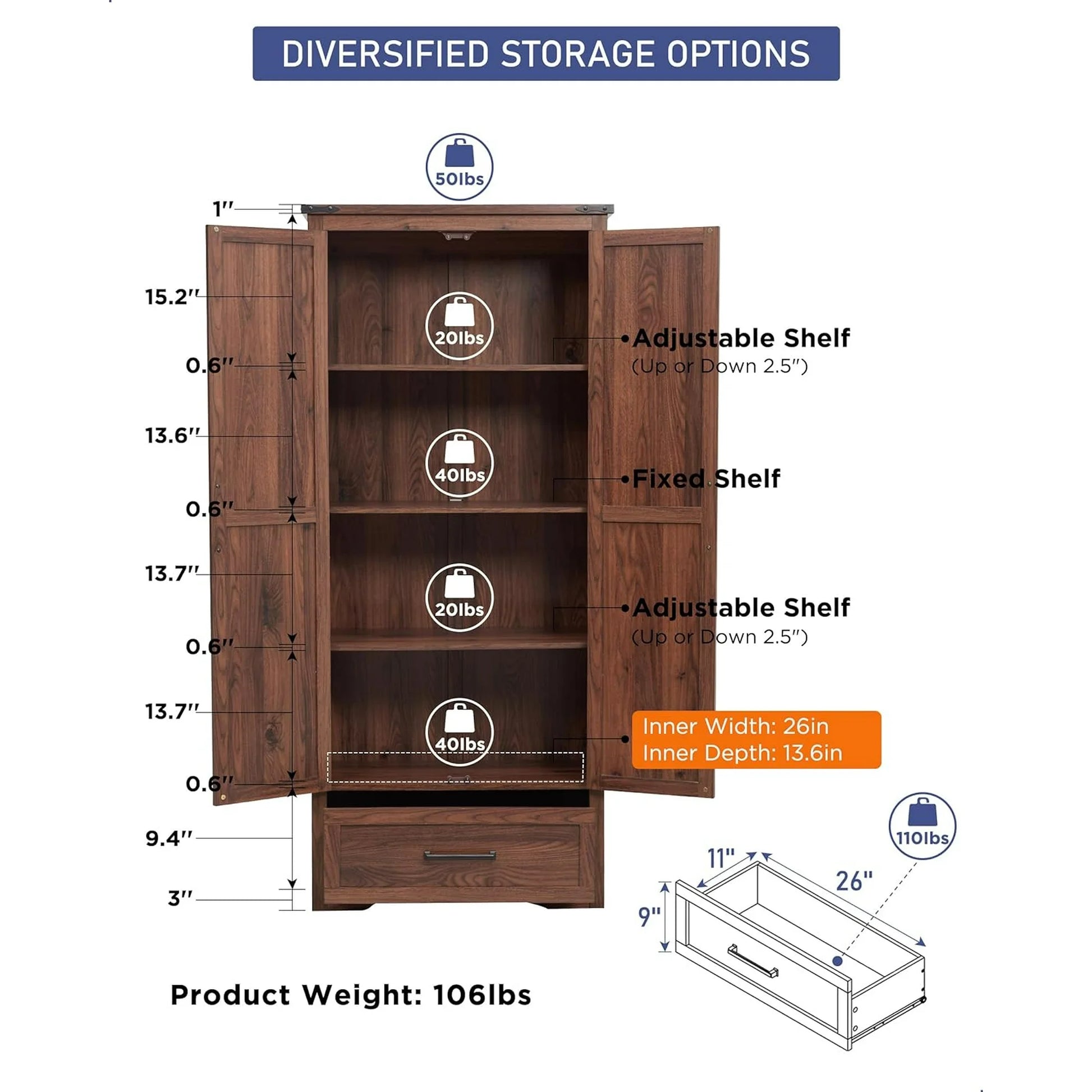 Pantry Cabinet, 72" Tall Farmhouse Storage Cabinet - Image 4