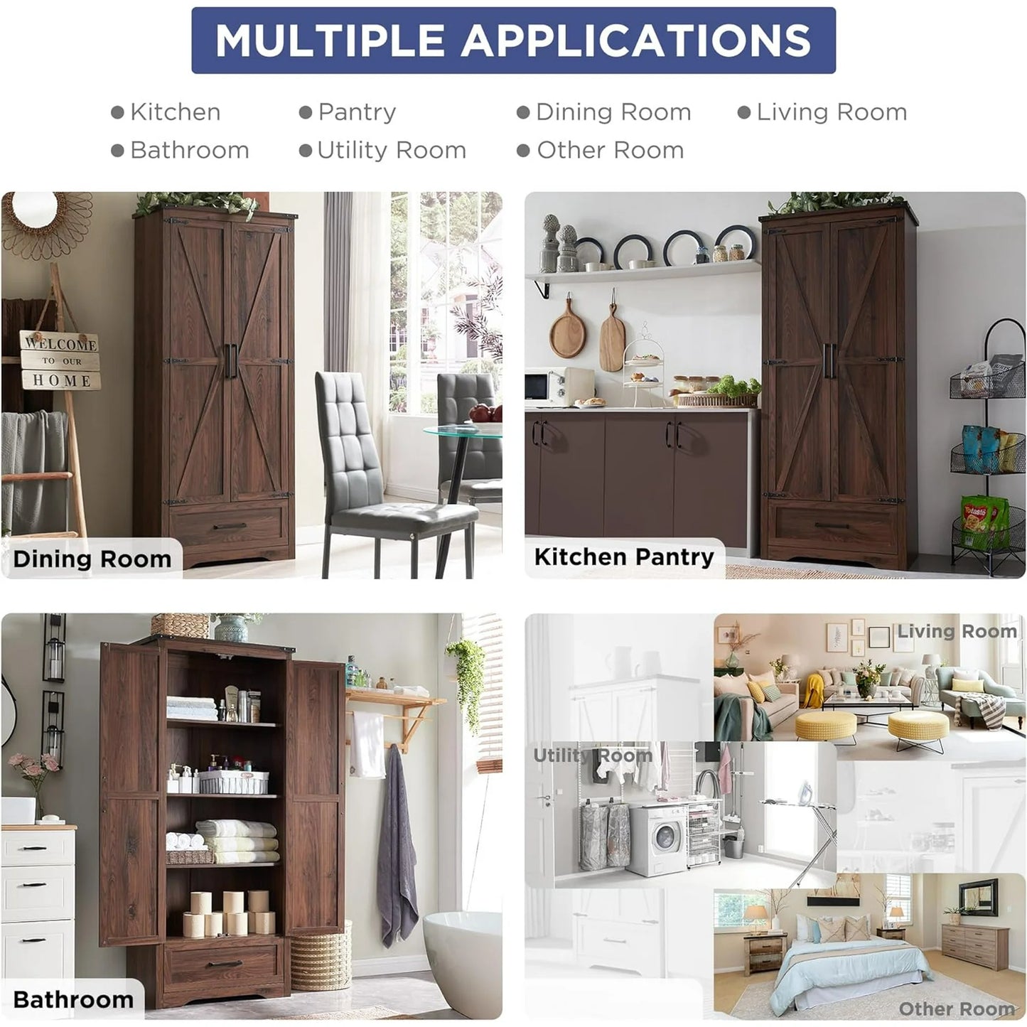 Pantry Cabinet, 72" Tall Farmhouse Storage Cabinet - Image 5