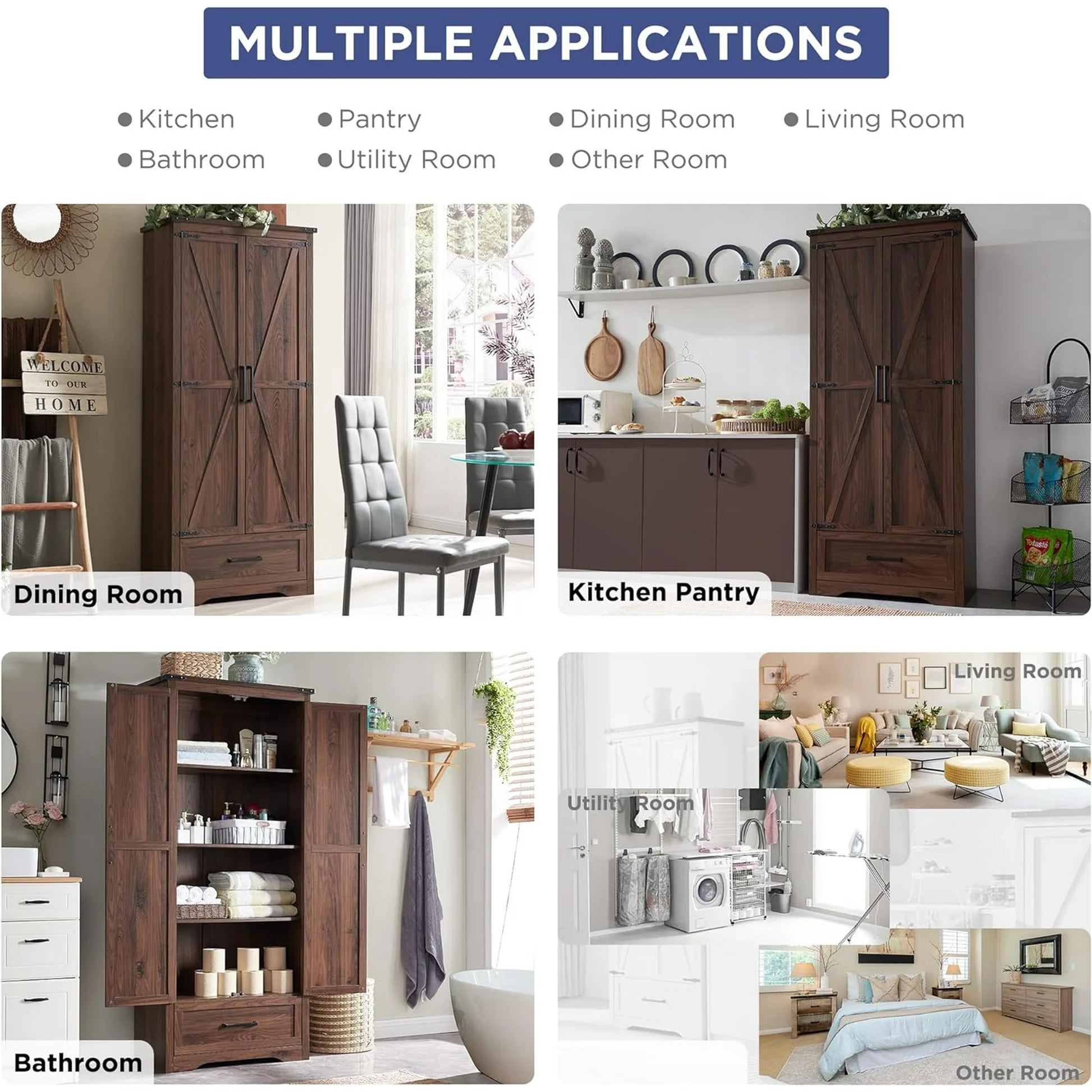 Pantry Cabinet, 72" Tall Farmhouse Storage Cabinet - Image 5