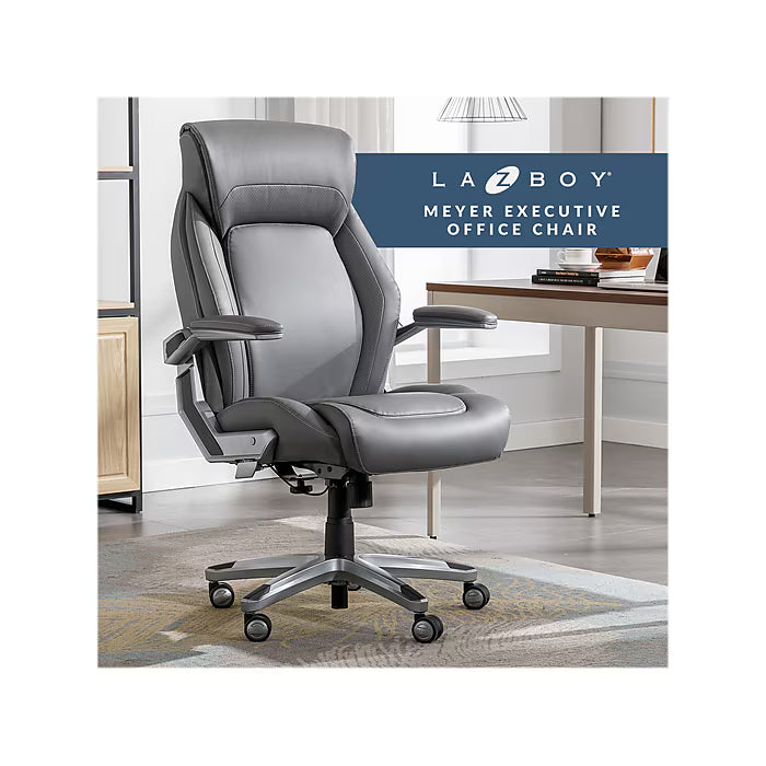 La-Z-Boy Meyer Ergonomic Bonded Leather Swivel Executive Chair, Gray - Image 2