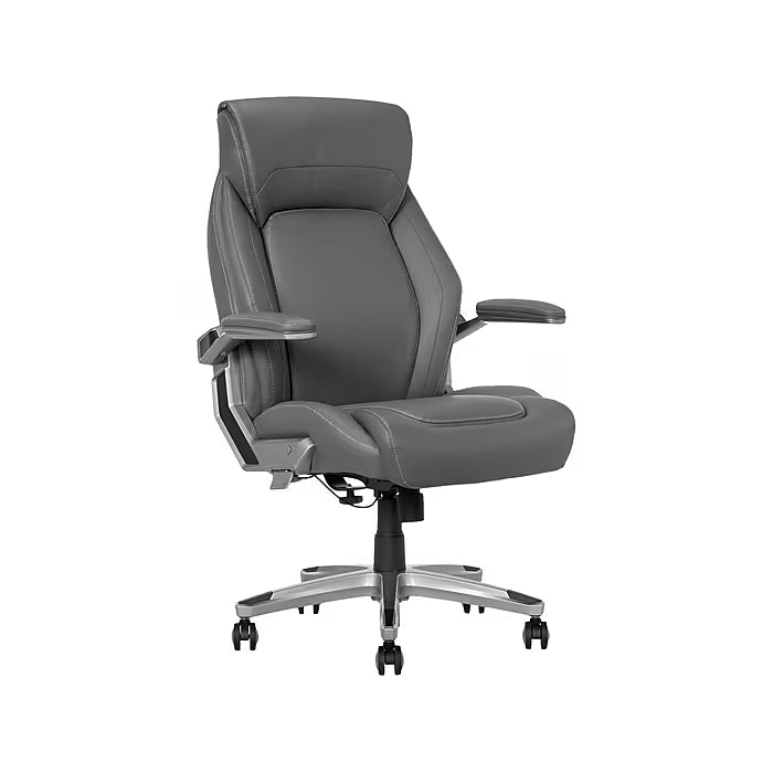 La-Z-Boy Meyer Ergonomic Bonded Leather Swivel Executive Chair, Gray - Image 3