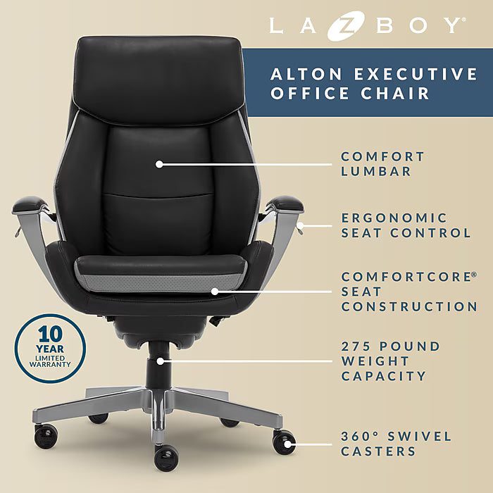 La-Z-Boy Alton Ergonomic Bonded Leather Swivel Executive Chair Brown - Image 7
