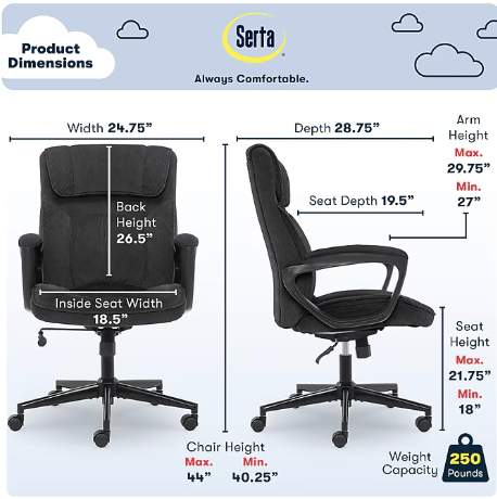 Serta Hannah I Ergonomic Microfiber Swivel Executive Chair - Image 1