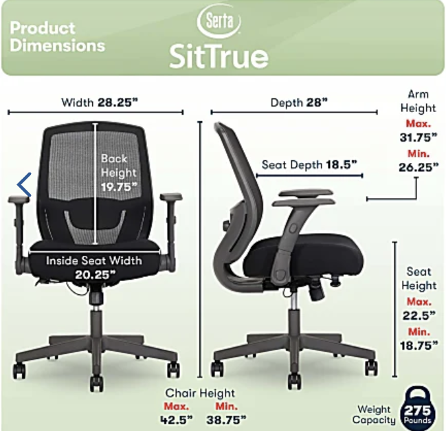 Serta Rayne Ergonomic Mesh/Fabric Mid-Back Task Chair, Black - Image 1