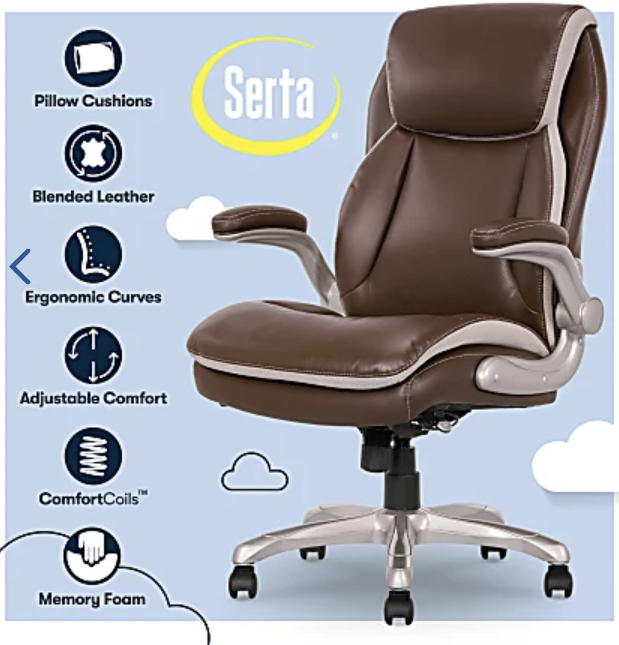 Serta Ergonomic Bonded Leather High-Back Executive Office Chair, Brown - Image 2
