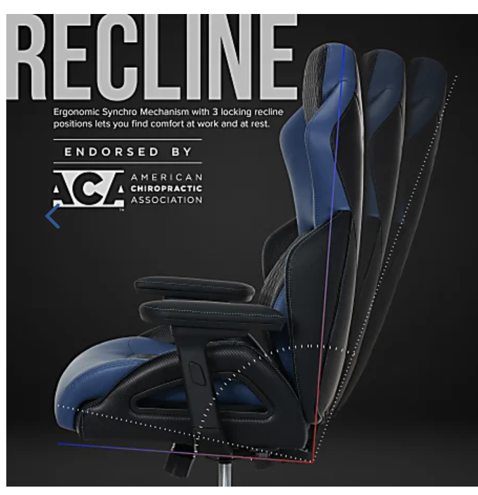 Shaquille O’Neal Sciron Big & Tall Ergonomic High-Back Vegan Leather Executive Gaming Office Chair, Blue - Image 3
