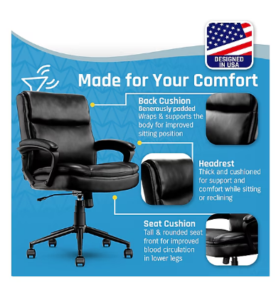 Click365 Transform 2.0 Ergonomic Bonded Leather Swivel Desk Chair, Black - Image 3