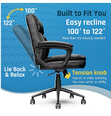 Click365 Transform 2.0 Ergonomic Bonded Leather Swivel Desk Chair, Black - Image 4