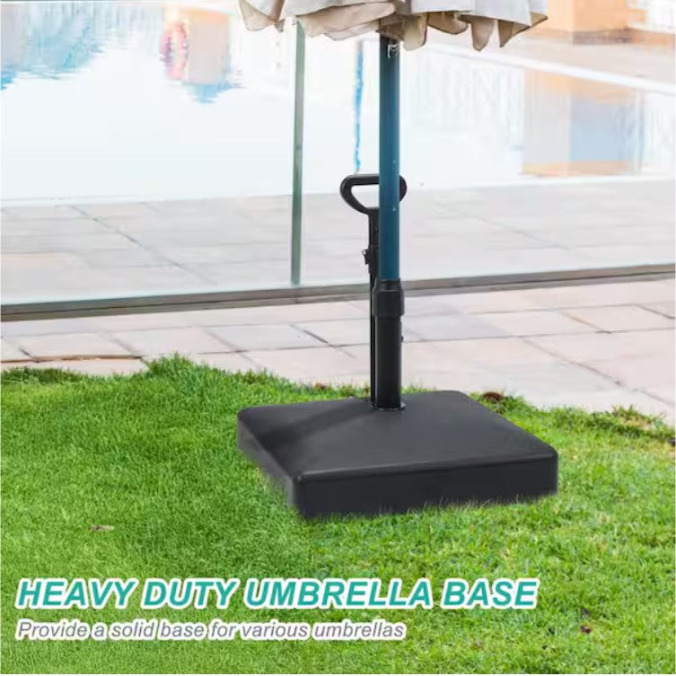 100 lbs. Plastic Patio Umbrella Base with Wheels and Rod in Black - Image 2