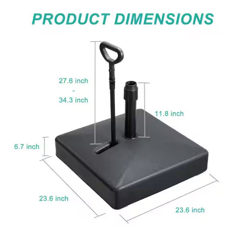 100 lbs. Plastic Patio Umbrella Base with Wheels and Rod in Black - Image 4